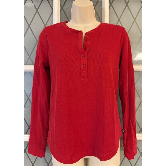Gap henley top Red size Small waffle knit Long Sleeve Classic - Picture 2 of 9